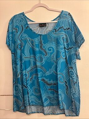 Women's Hina Hawaii Teal Blue Short-Sleeve Patterned Tee
